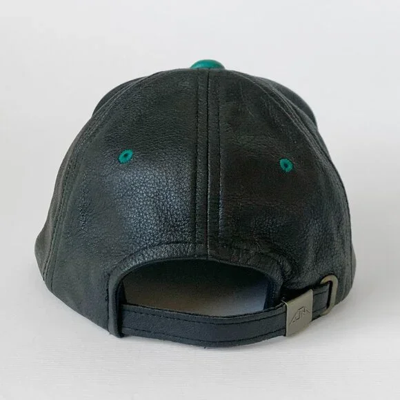 Vintage Leather Baseball Hat Cap Ventures West Diamond Black Green Streetwear - Picture 4 of 10